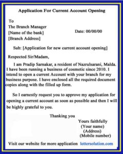 Application For Current Account Opening,