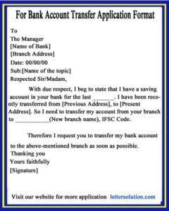 Application For Transfer Of Bank Account