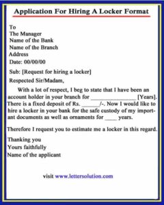 Application For Locker In Bank