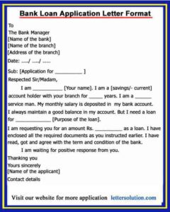 Bank Loan Application Letter Sample