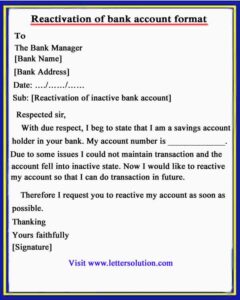 Reactivation of inactive bank account