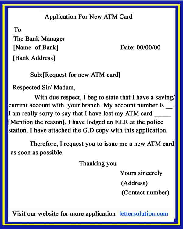 bank atm card application letter