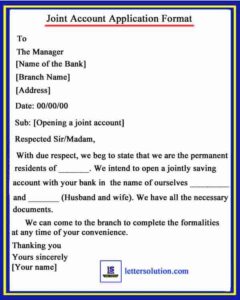 application letter for opening joint account in bank