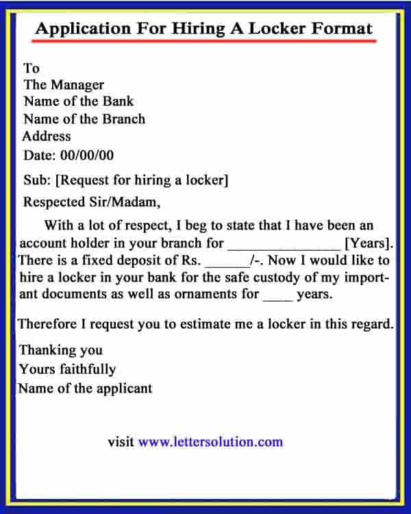 application letter for bank locker